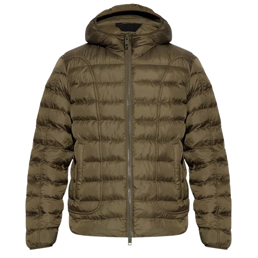 Khaki Green - Close up - Diesel Mens Plain Hooded Jacket