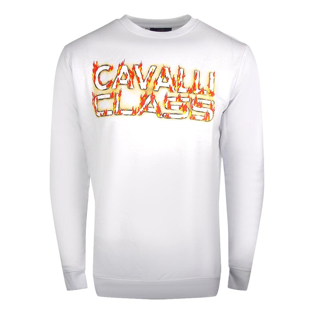 White - Front - Cavalli Class Unisex Adult Fire Logo Sweatshirt