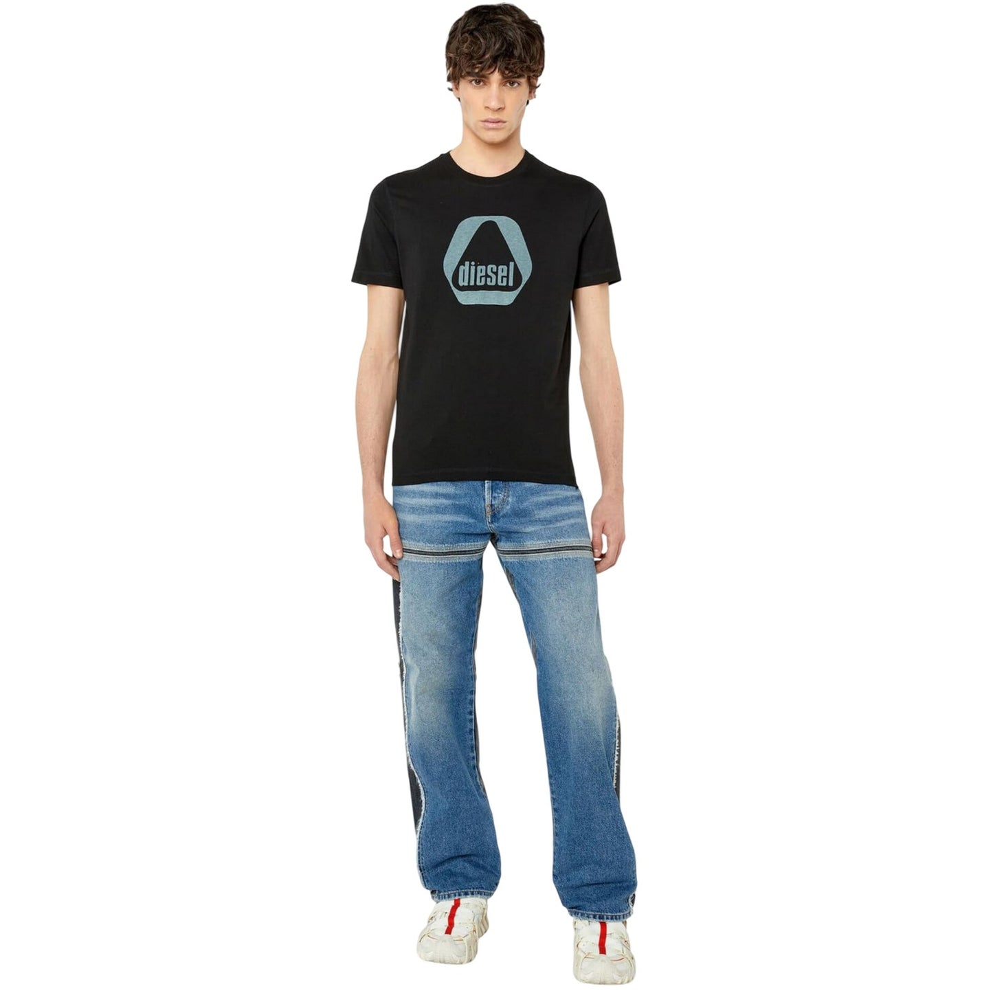 Black - Pack Shot - Diesel Mens Triangle Logo T-Shirt