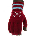 Claret Red-Sky Blue - Back - West Ham United FC Childrens-Kids Knitted Crest Touch Gloves