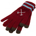 Claret Red-Sky Blue - Side - West Ham United FC Childrens-Kids Knitted Crest Touch Gloves