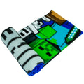 Blue-Multicoloured - Back - Minecraft Fleece Characters Blanket