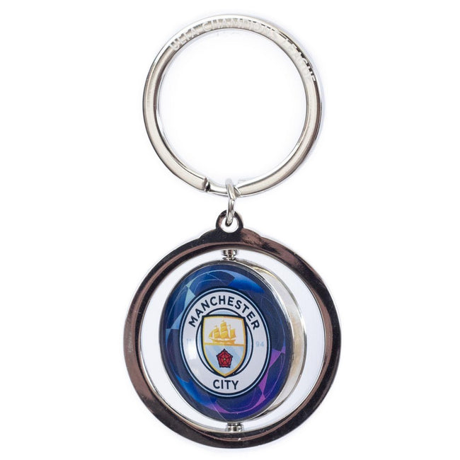 Blue-White-Silver - Side - Manchester City FC UCL Crest Spinner Keyring