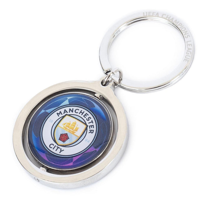 Blue-White-Silver - Lifestyle - Manchester City FC UCL Crest Spinner Keyring