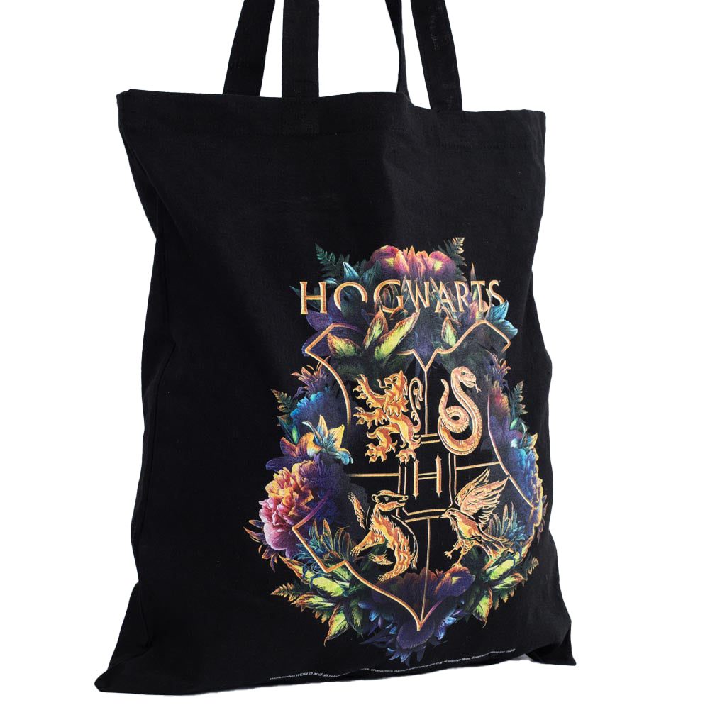 Black-Gold-Multicoloured - Side - Harry Potter Hogwarts Crest Canvas Tote Bag
