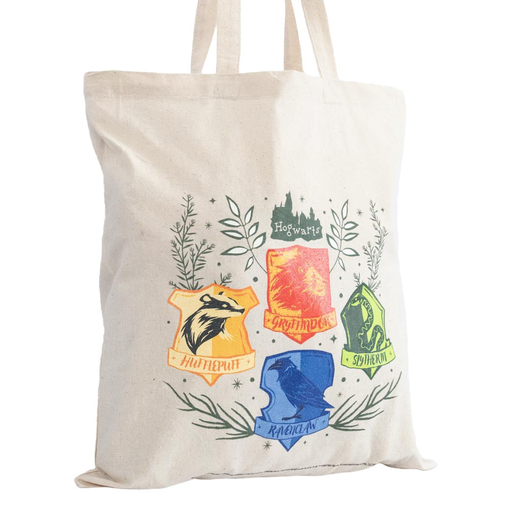Cream-Multicoloured - Side - Harry Potter Herbology Crests Canvas Tote Bag