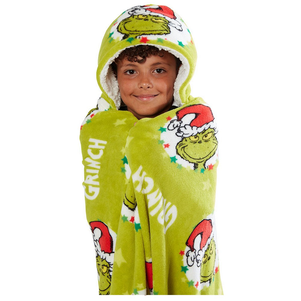 Green-Red-White - Side - The Grinch Childrens-Kids Hoodie Blanket