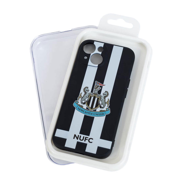 Black-White - Side - Newcastle United FC iPhone 15 Compatible Silicone Striped Phone Case