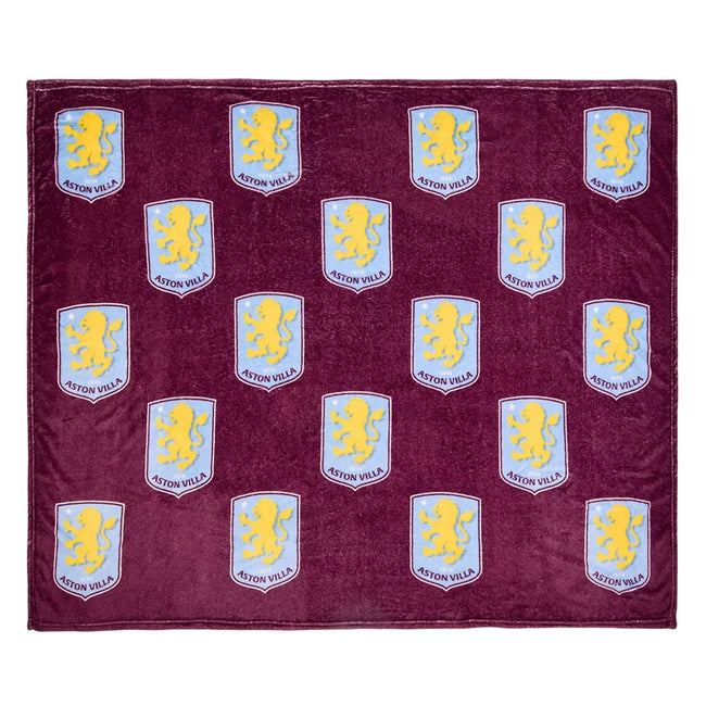Claret-Sky Blue - Front - Aston Villa FC Fleece Multi Crest Blanket