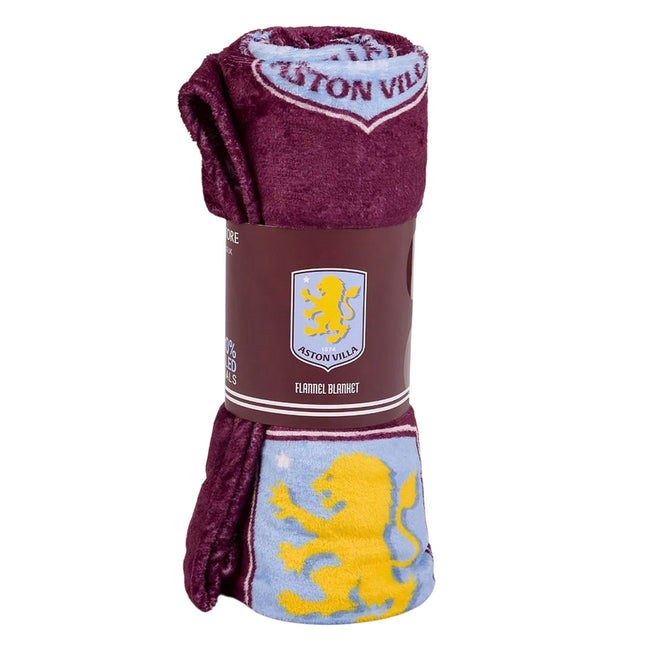Claret-Sky Blue - Side - Aston Villa FC Fleece Multi Crest Blanket