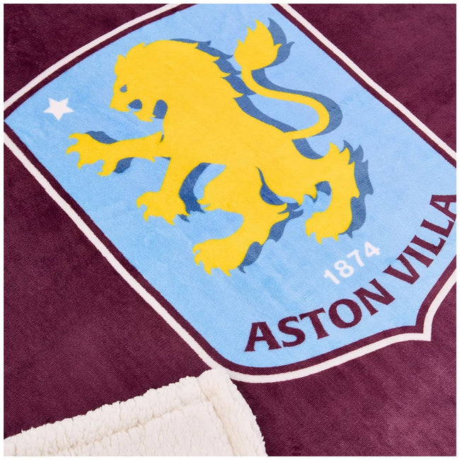 Claret-Sky Blue-White - Back - Aston Villa FC Sherpa Fleece Blanket