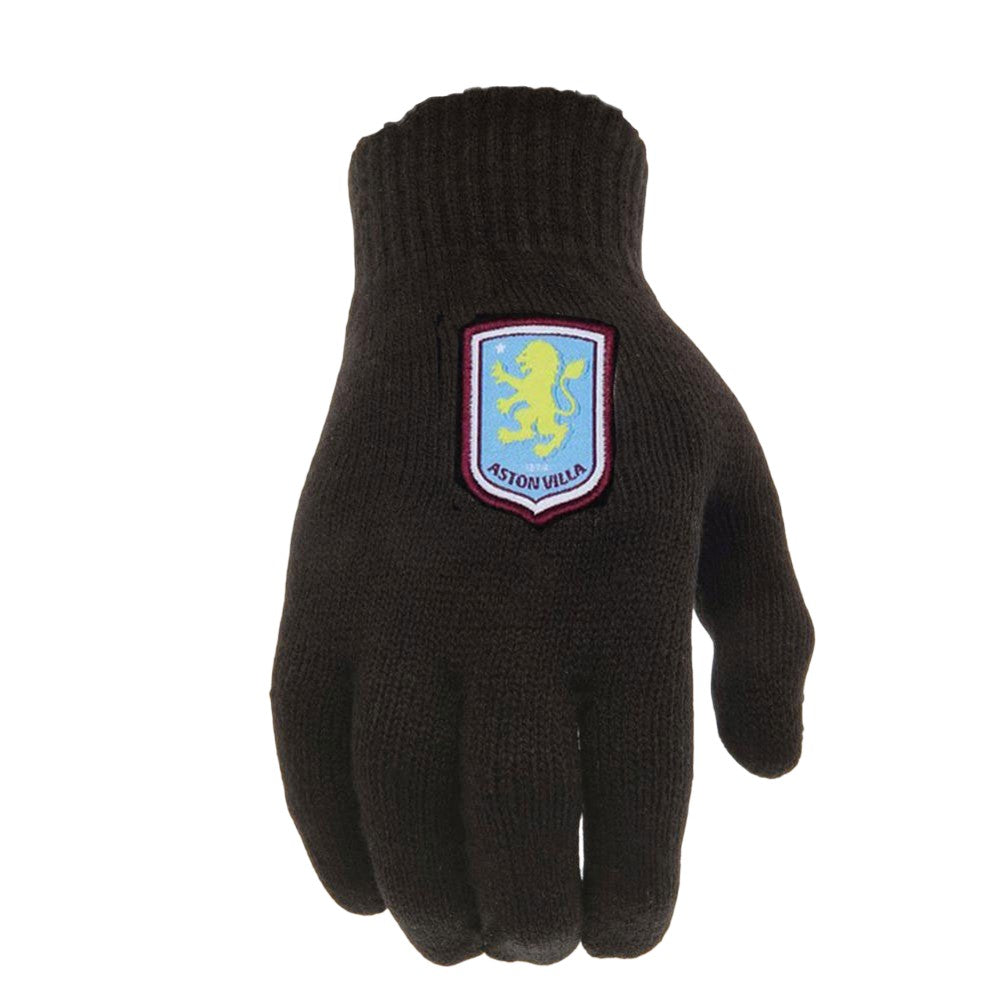 Black-Sky Blue-Claret - Back - Aston Villa FC Childrens-Kids Knitted Gloves