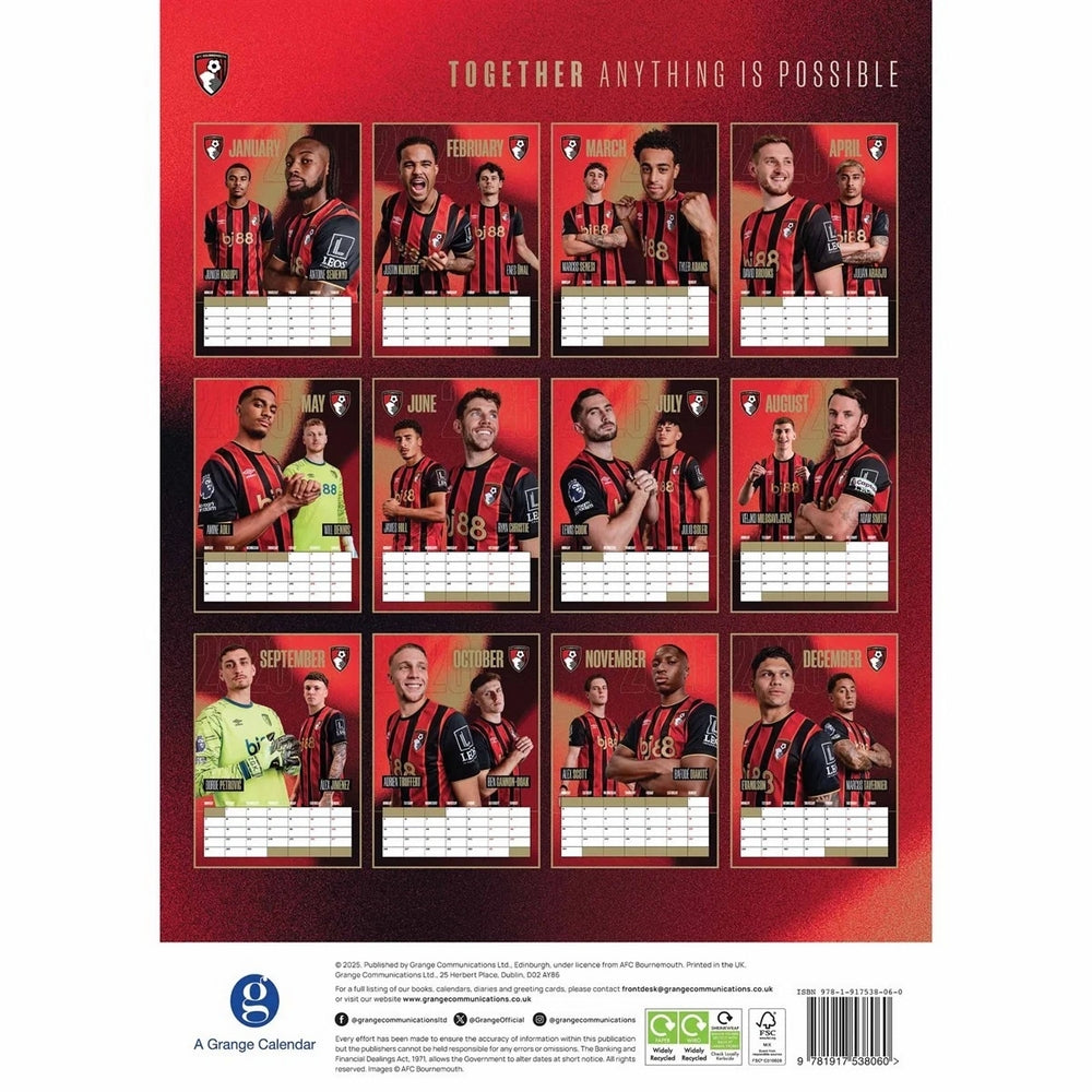 Red-Black - Side - AFC Bournemouth 2026 A3 Wall Calendar