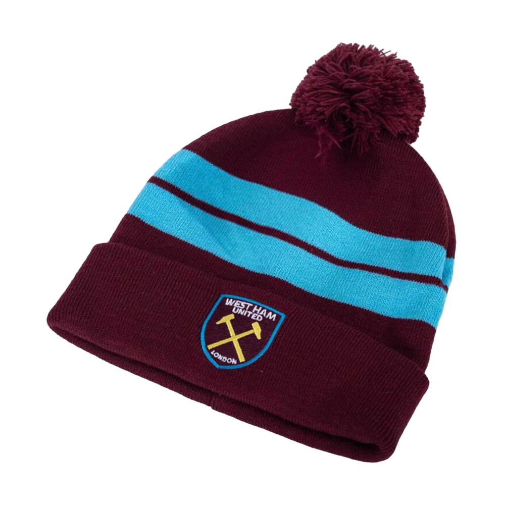 Claret-Sky Blue - Back - West Ham United FC Striped Knitted Ski Hat