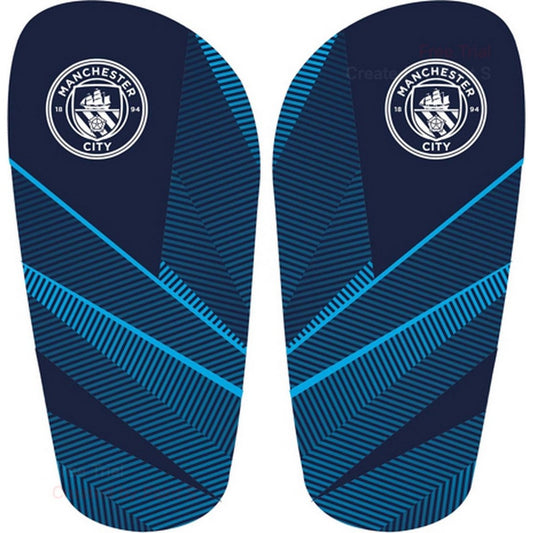 Blue-Yellow-Navy-Red - Front - Manchester City FC Childrens-Kids Fuse Shin & Ankle Guards