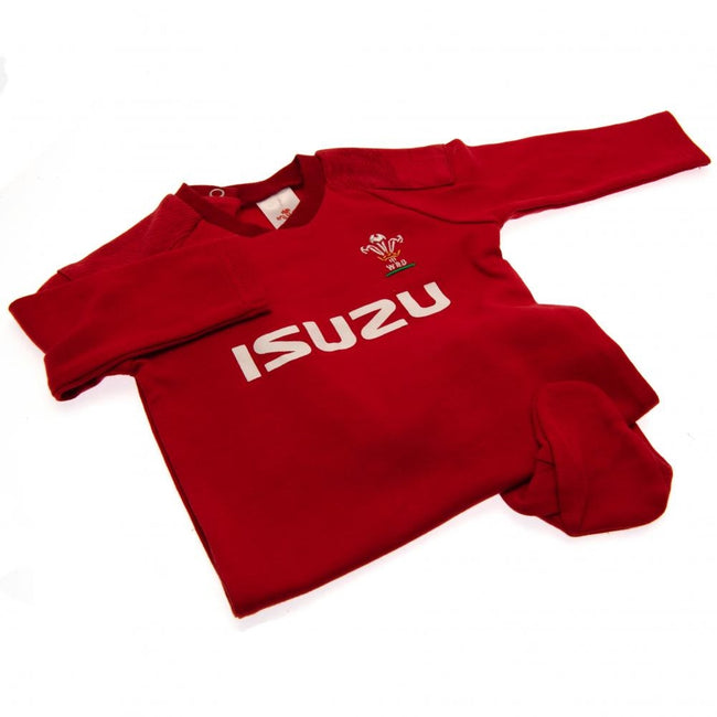 Red - Back - Wales RU Baby Sleepsuit