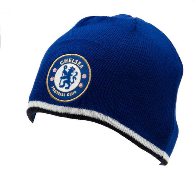 Navy-Royal Blue - Pack Shot - Chelsea FC Official Adults Unisex Reversible Knitted Hat
