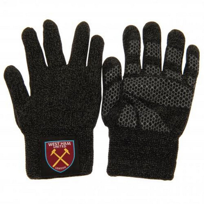 Grey - Back - West Ham United FC Childrens-Kids Luxury Touchscreen Gloves