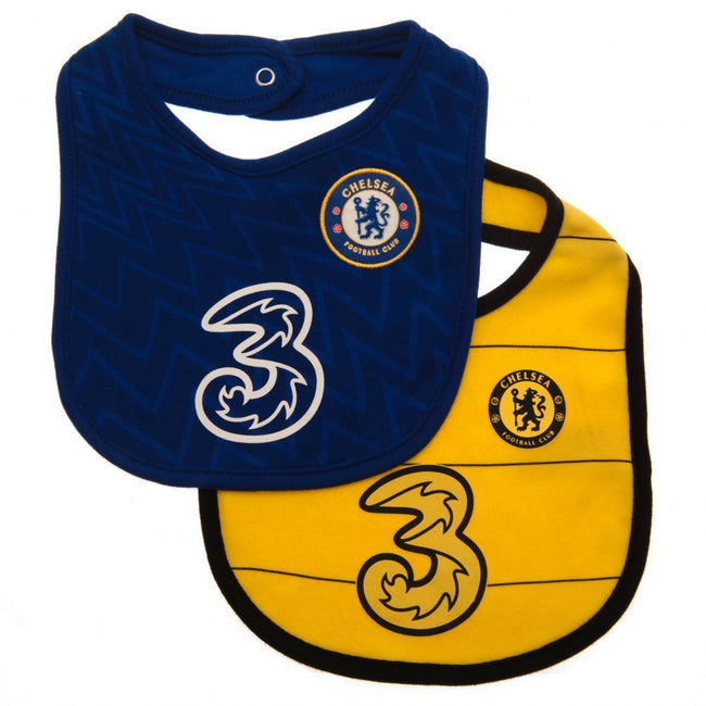 Blue-Yellow - Front - Chelsea FC Baby Bibs (Pack Of 2)