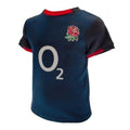 Navy-Black-Red - Back - England RFU Childrens-Kids T-Shirt & Shorts Set