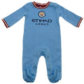 Sky Blue-Red - Front - Manchester City FC Baby Crest Sleepsuit
