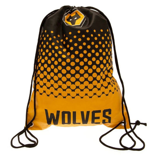 Black-Gold - Front - Wolverhampton Wanderers FC Crest Drawstring Bag