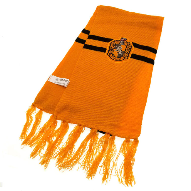 Yellow-Black - Side - Harry Potter Childrens-Kids Hufflepuff Crest Hat And Scarf Set