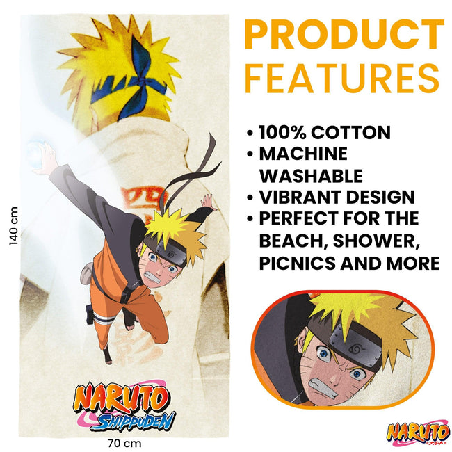 Beige-Multicoloured - Back - Naruto: Shippuden Childrens-Kids Naruto Heroes Cotton Towel