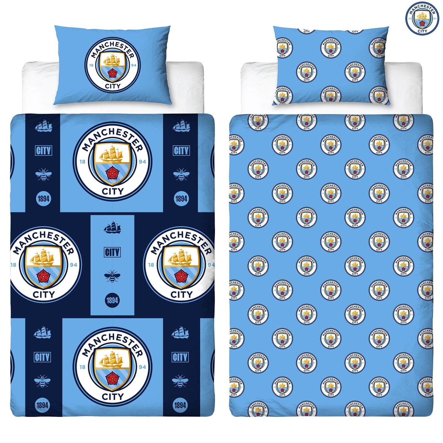 Multicoloured - Close up - Manchester City FC Reversible Crest Duvet Set