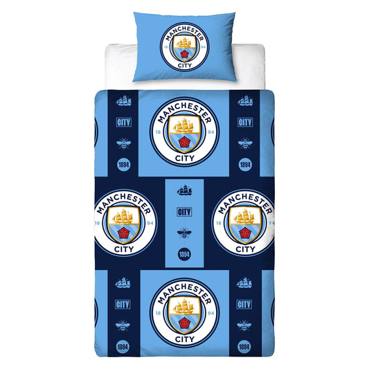 Multicoloured - Front - Manchester City FC Reversible Crest Duvet Set
