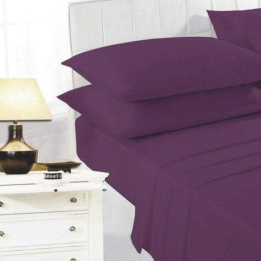 Aubergine - Front - K Collection percale Percale Fitted Sheet