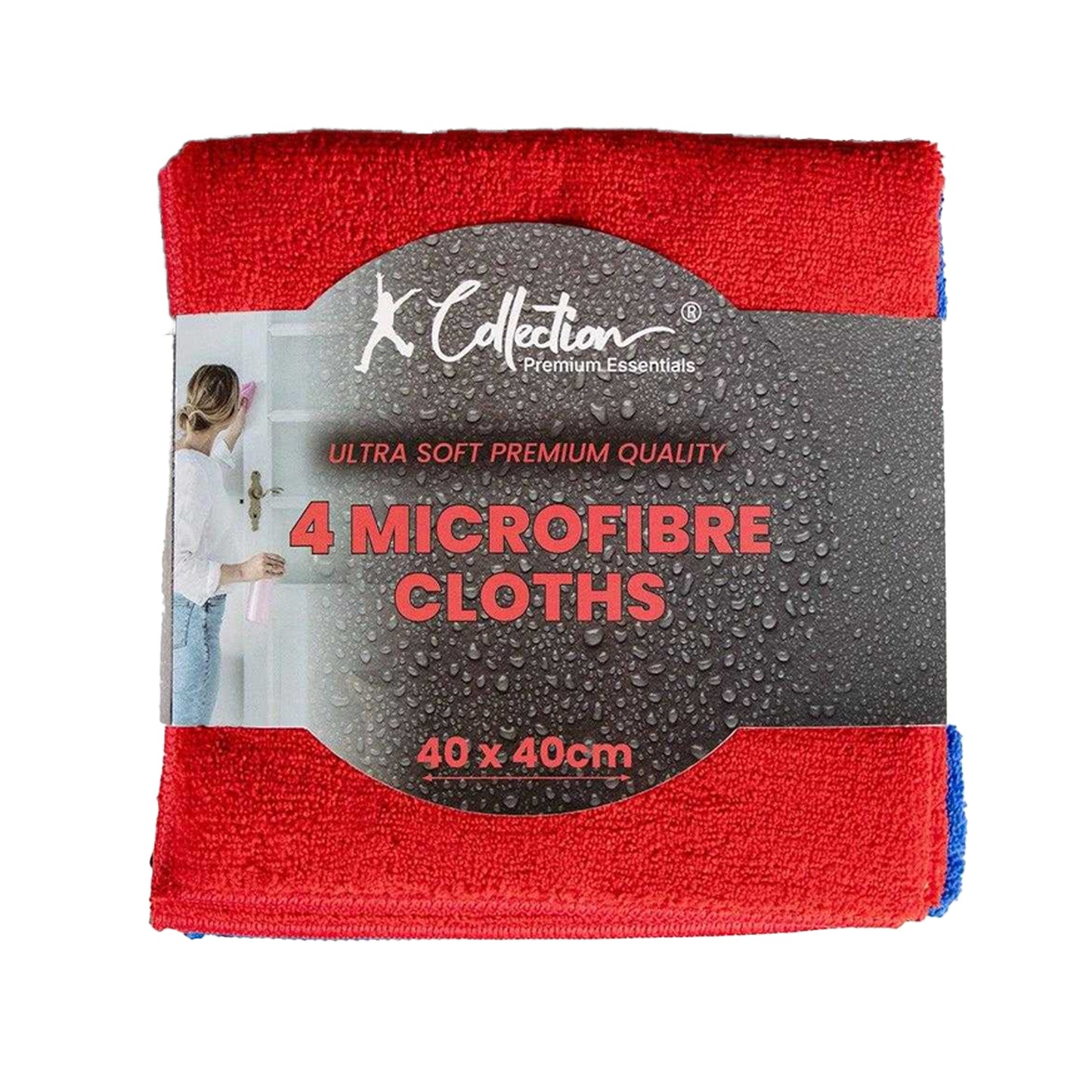 Red-Blue-Grey-Black - Back - Premium Microfibre Cleaning Cloth (Pack of 4)