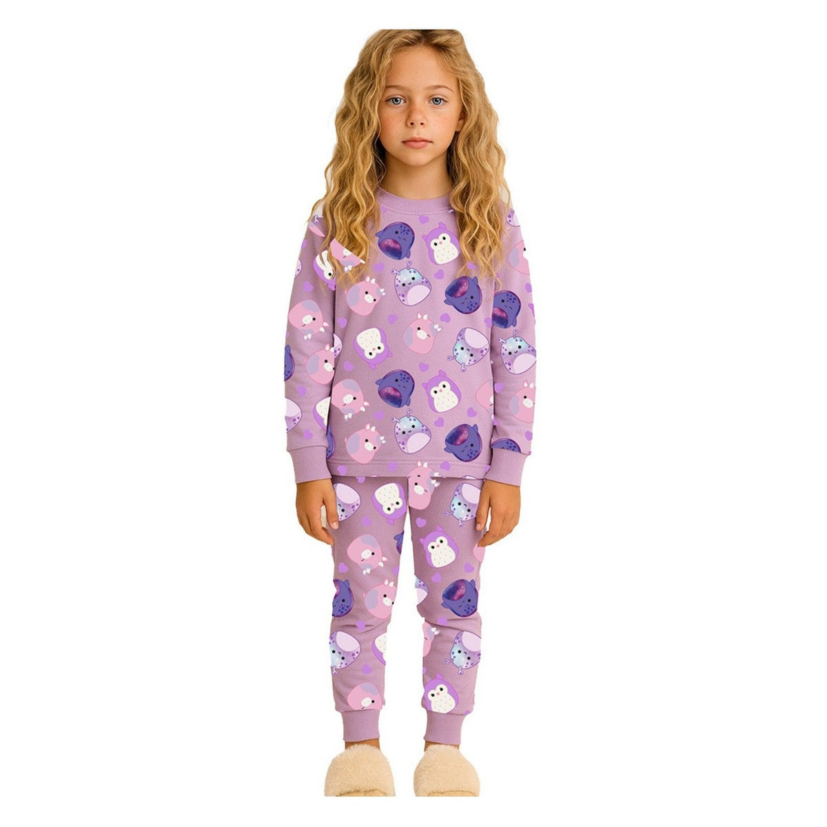 Multicoloured - Back - Squishmallows Childrens-Kids All-Over Print Long Pyjama Set