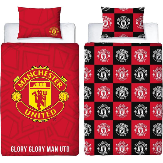 Red-Yellow - Front - Manchester United FC Crest Reversible Duvet Set