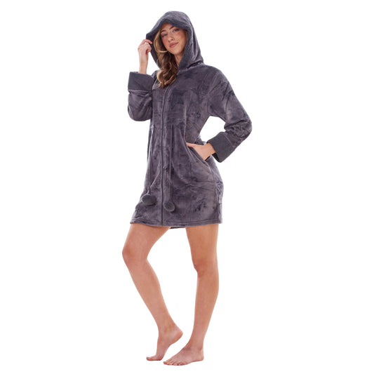 Charcoal - Front - Keanu Womens-Ladies Stars Fleece Zipped Dressing Gown