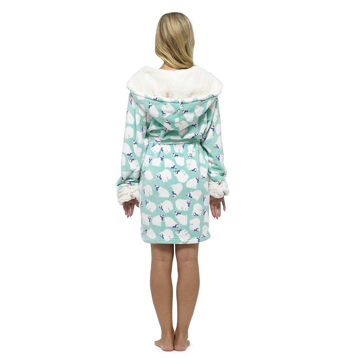 Light Blue - Back - Keanu Womens-Ladies Polar Bear Fleece Dressing Gown