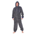 Grey - Front - Keanu Mens Hooded Fleece Contrast Trim Jumpsuit