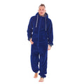 Navy - Front - Keanu Mens Hooded Fleece Contrast Trim Jumpsuit