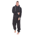 Black - Front - Keanu Mens Hooded Fleece Contrast Trim Jumpsuit