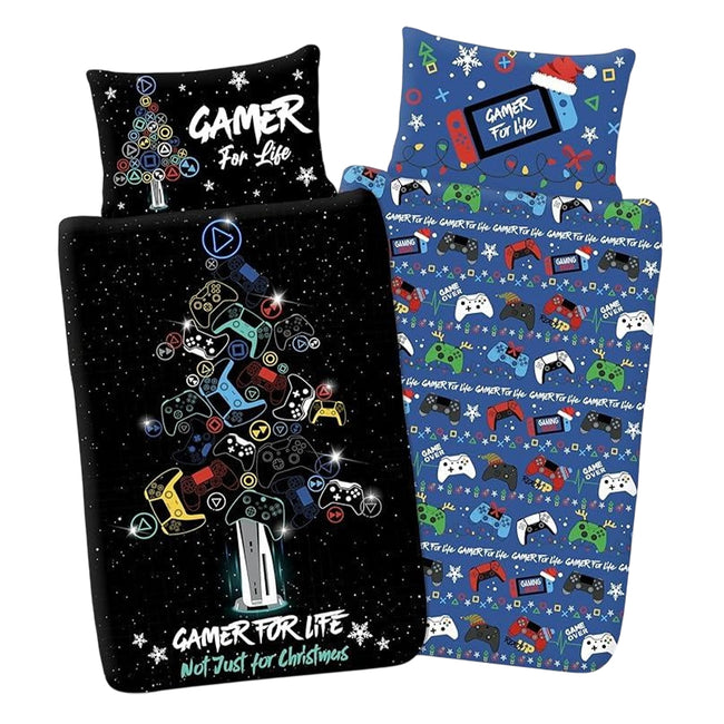 Multicoloured - Front - Floso Gamer For Life Christmas Reversible Duvet Set