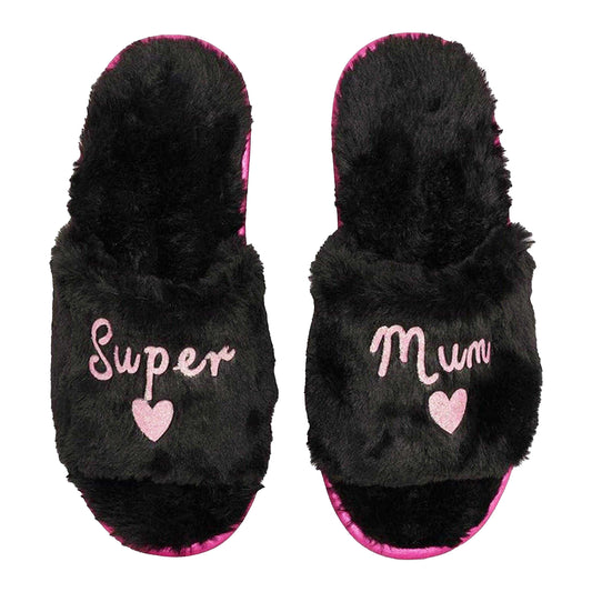 Black - Front - Keanu Womens-Ladies Super Mum Faux Fur Lined Slip-on Mules