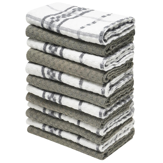 Grey - Front - K Collection Checked Tea Towel Set (Pack of 12)