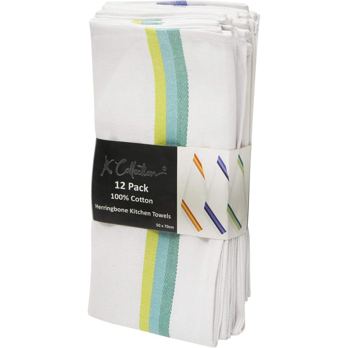 Multicoloured - Side - K Collection Stripe Tea Towel Set (Pack of 12)