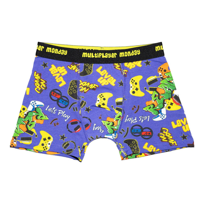 Multicoloured - Back - Floso Boys Gamer Days of the Week Cotton Blend Boxer Shorts (Pack of 7)