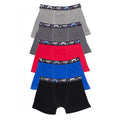 Grey-Dark Grey-Red-Royal Blue-Black - Front - Floso Boys Cotton Blend Boxer Shorts (Pack of 5)