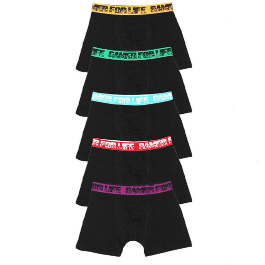 Neon Yellow-Green-Red-Blue-Purple - Front - Floso Boys Gamer For Life Graffiti Cotton Blend Boxer Shorts