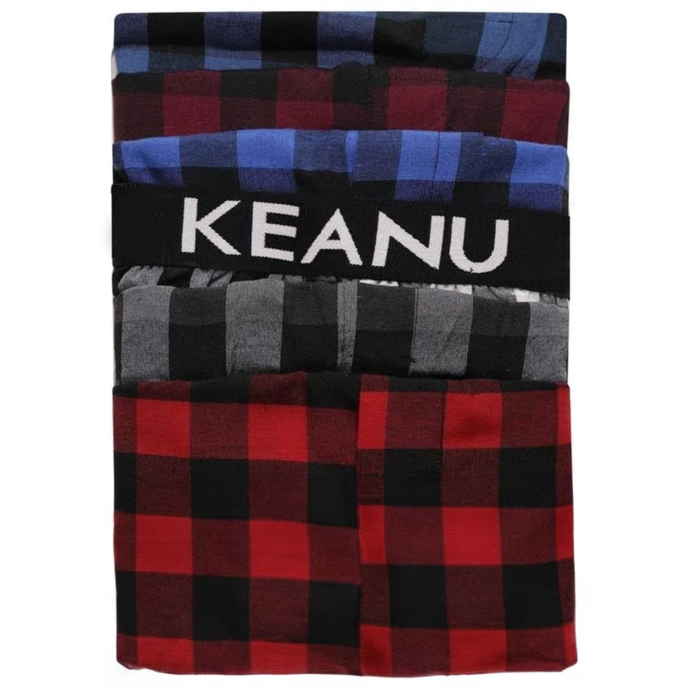 Burgundy-Blue-White-Grey-Red-Royal Blue-Black - Side - Keanu Mens Checked Cotton Blend Boxer Shorts (Pack Of 6)