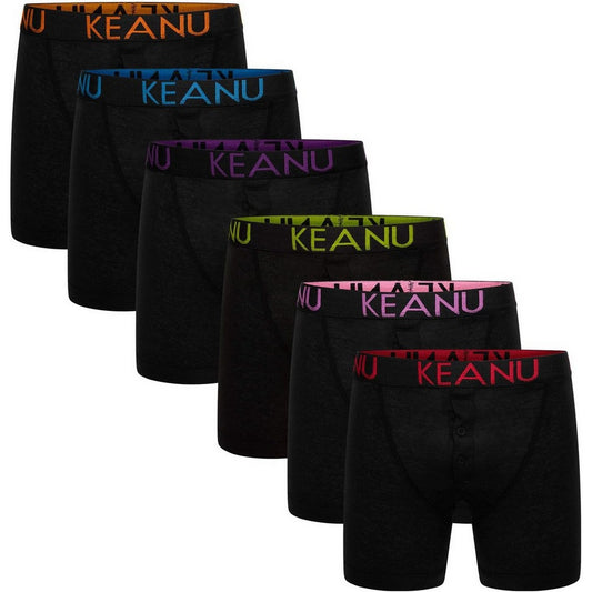 Orange-Blue-Purple-Green-Pink-Red-Black - Front - Keanu Mens Neon Cotton Blend Boxer Shorts (Pack of 6)