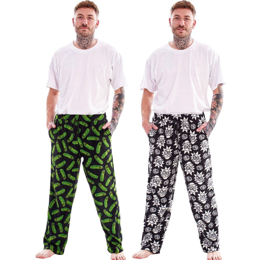 Green-Black-White - Front - Rick And Morty Mens Lounge Pants (Pack of 2)