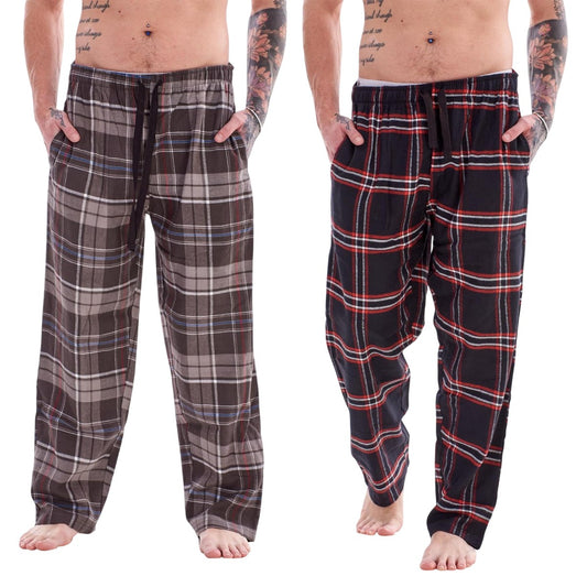 Black-Brown-Multicoloured - Front - Keanu Mens Flannel Checked Lounge Pants (Pack of 2)
